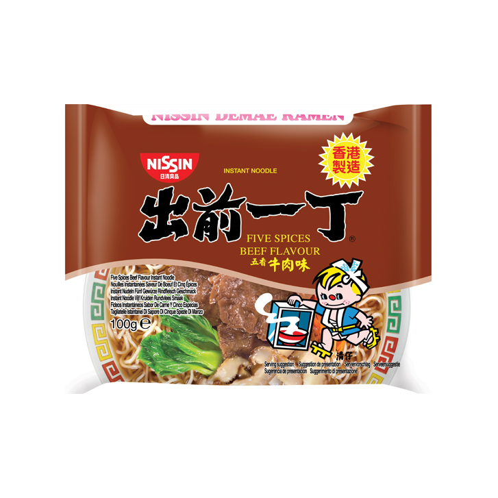 Nissin HK Demae Ramen Noodle Fünf Gewürzrindfleisch 90x100g Tasche