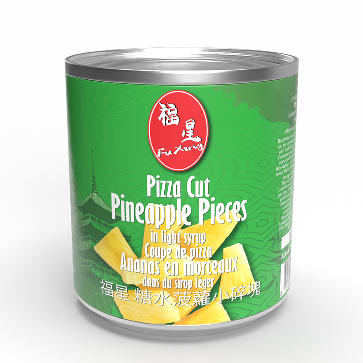 Fu Xing Ananasstukjes - Pizza Cut - in lichte siroop
Ananasstukjes op lichte siroop 6x3.005kg blik