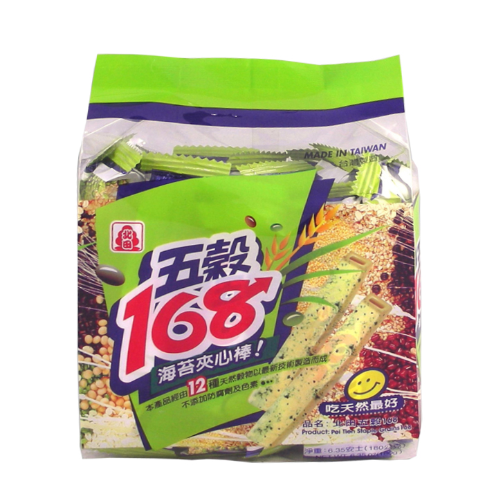 Pei Tien Bruine rijstreep - Zeewiersmaak 12x180g zak